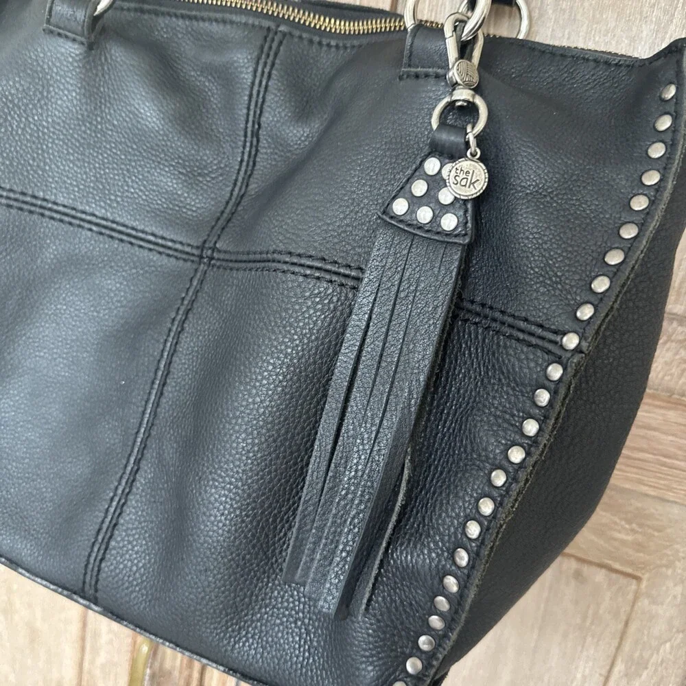 The Sak Silverlake Black Leather Studded Fringe Tote